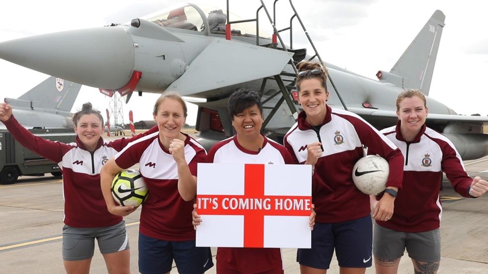 The RAF and RAF Coningsby station women\u2019s football teams sent good luck messages