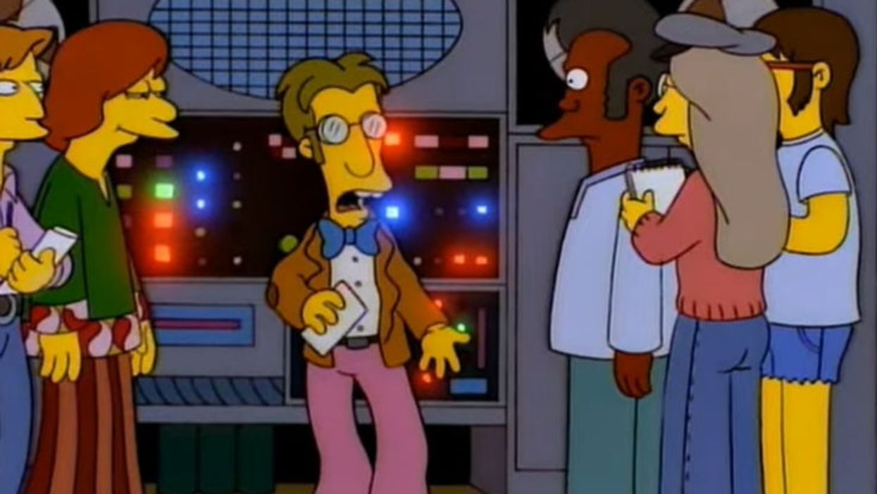 <p>The scene from season seven, episode 23 “Much Apu About Nothing” where dating apps are predicted </p>