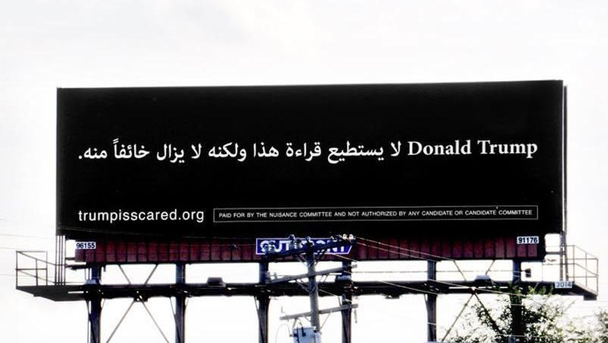 The sign reflects the Trump rhetoric that one should fear the 'other'