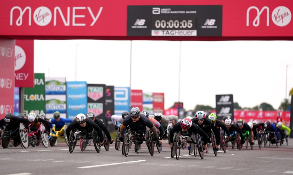 The start of the men\u2019s wheelchair race (John Walton/PA)