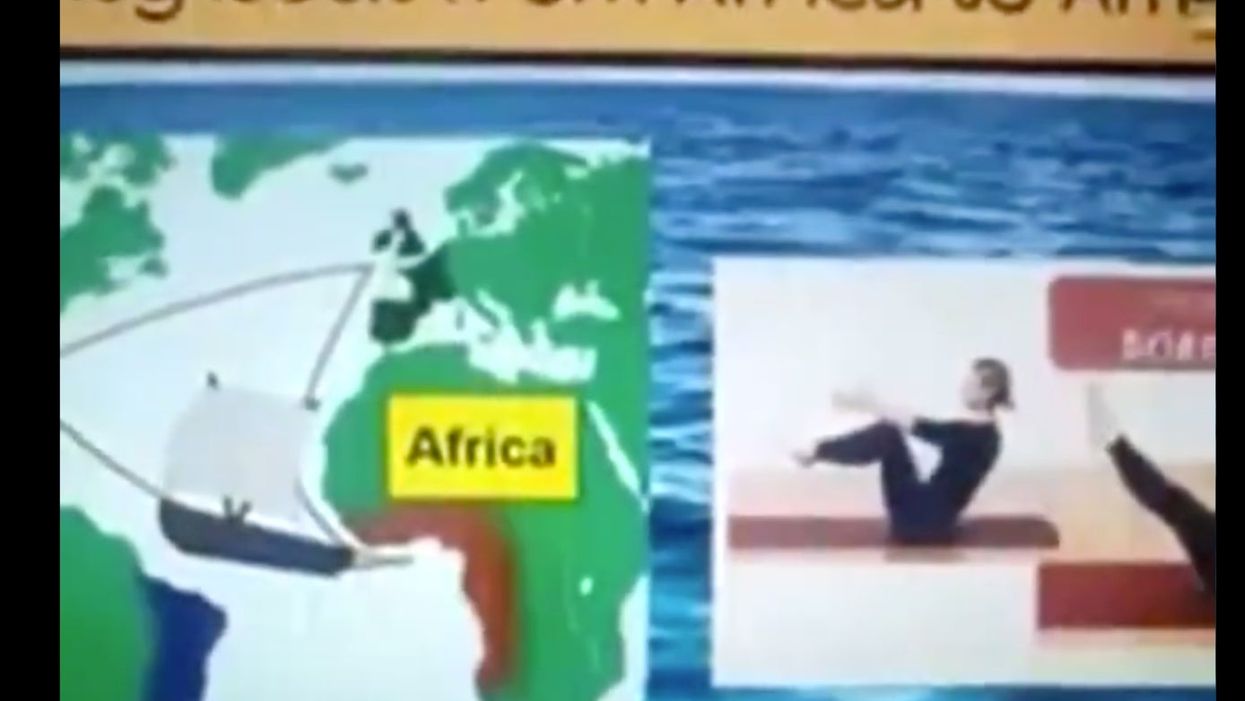 The teacher attempted to combine yoga poses with a history lesson on slavery