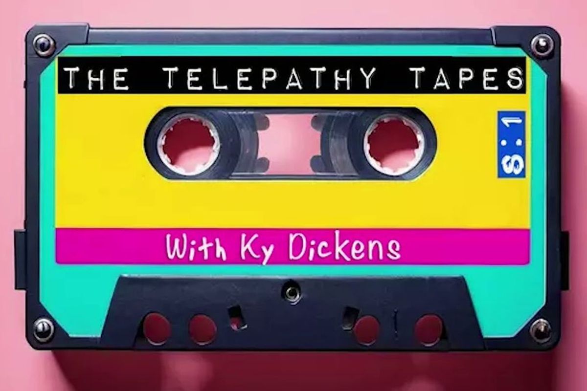 The Telepathy Tapes cover art showing a blue and yellow cassette on a pink background