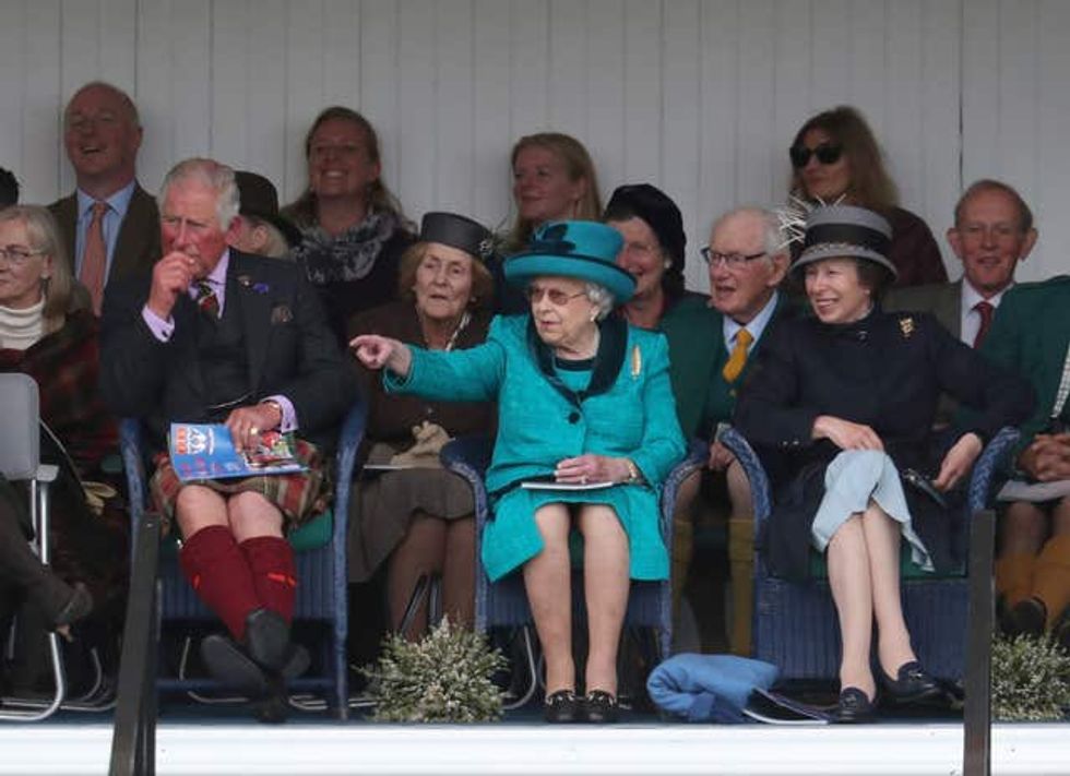 The then-Prince of Wales, Queen Elizabeth II and the Princess Royal together at the Braemar Royal Highland Gathering in 2018