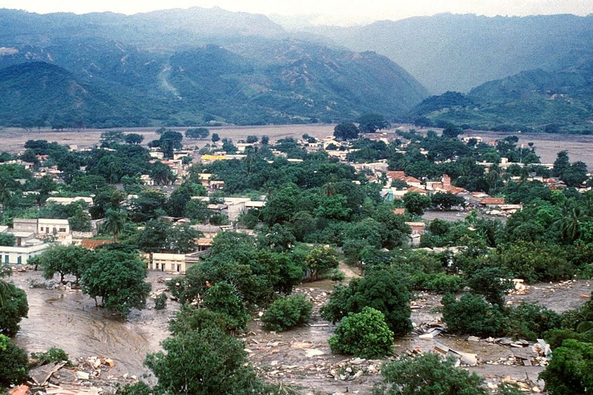 The town of Armero submerged by floods following the eruption of the Nevado del Ruiz volcano
