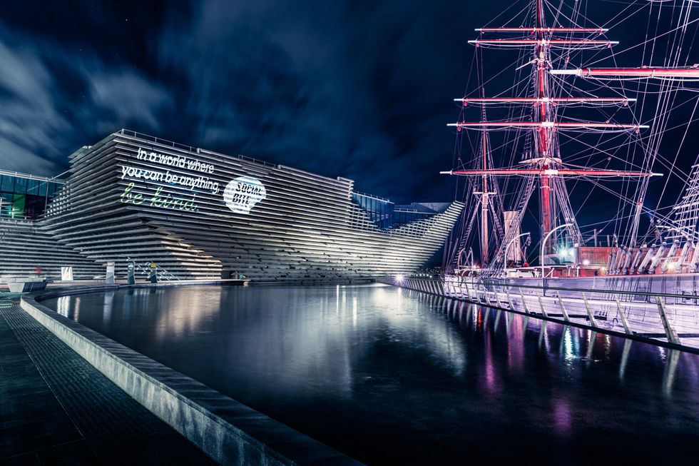 The V&A lit up with a message from the Festival of Kindness (Social Bite/PA)