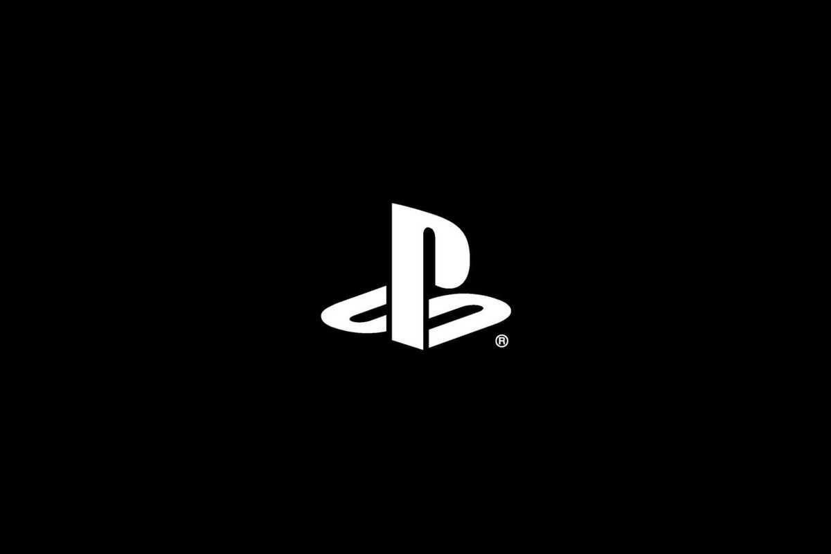 The white PlayStation logo on a plain black background