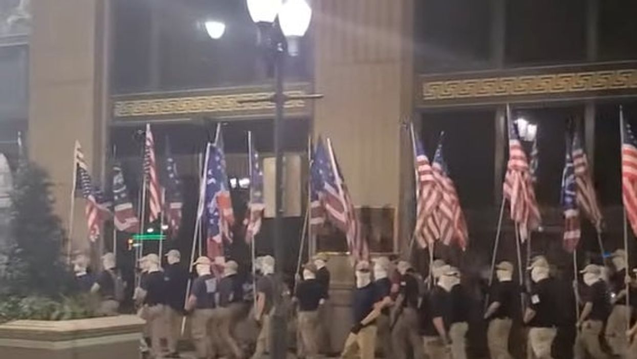 <p>The white supremacist group were filmed marching through the city over the weekend</p>