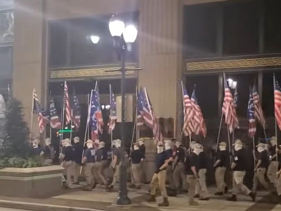 <p>The white supremacist group were filmed marching through the city over the weekend</p>