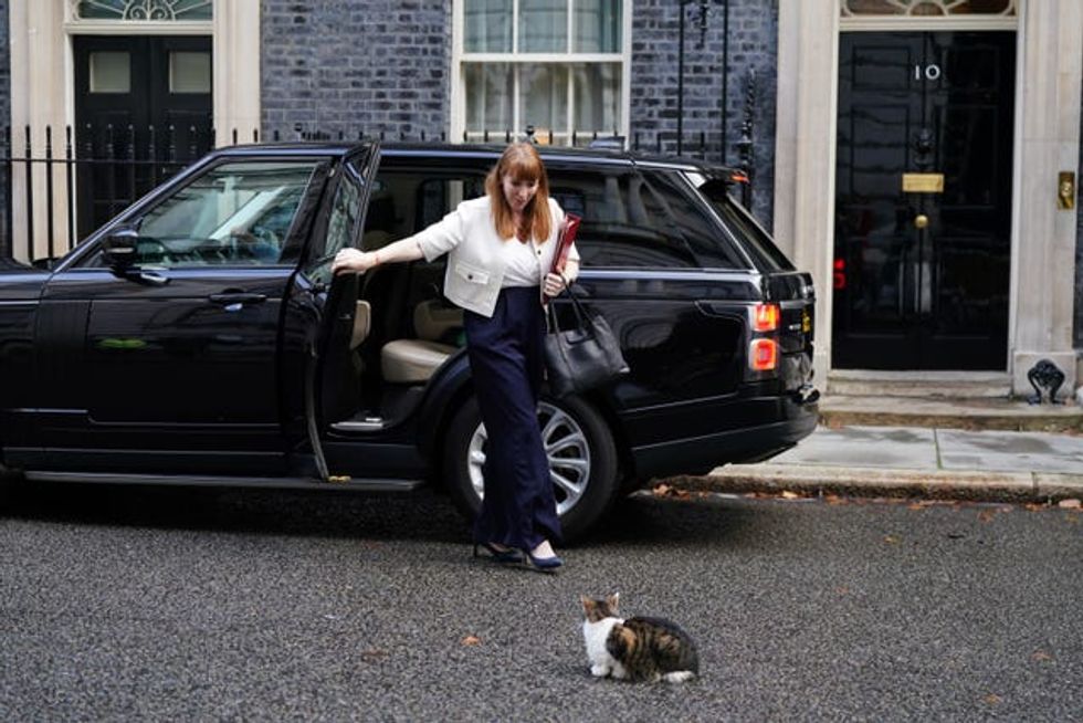 Then-Deputy Prime Minister Angela Rayner and Larry