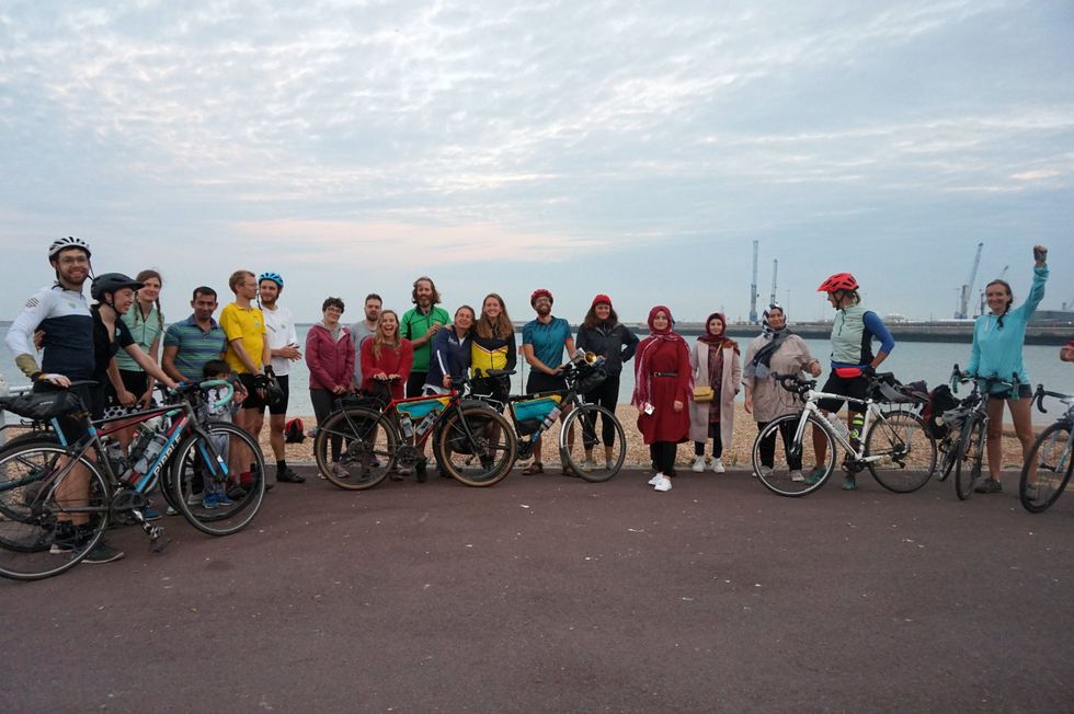 Thighs of Steel arrive in Dover (Scott Johnston/Thighs of Steel/PA).