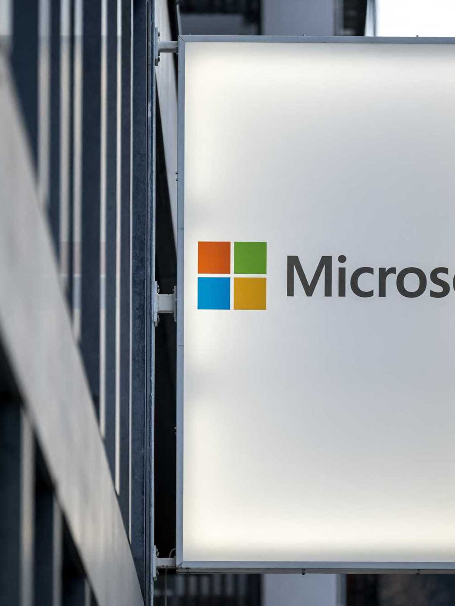 This photograph taken on January 20, 2026 shows a sign of US technology conglomerate Microsoft displayed during the World Economic Forum (WEF) annual meeting in Davos