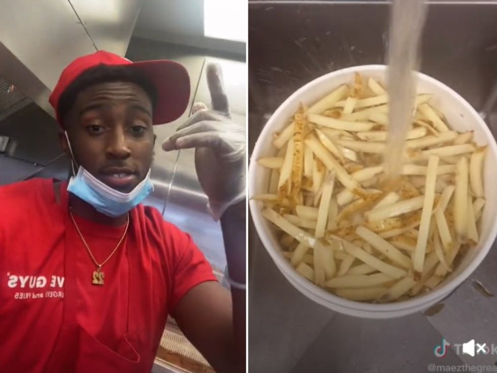 </p><p>TikToker Maez who appears to be a Five Guys employee has shown his followers how the famous fries are made</p>