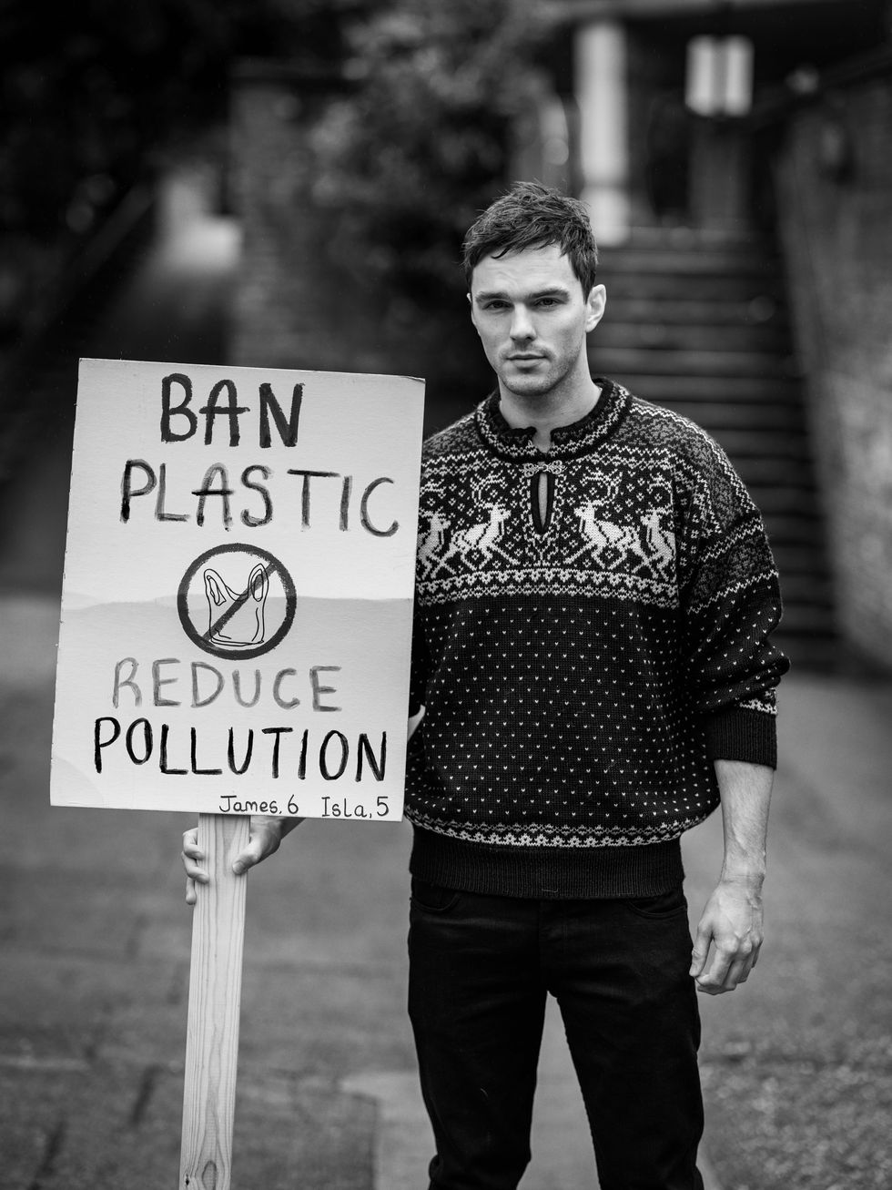 To celebrate 10 years of Save the Children\u2019s Christmas Jumper Day, famous faces from across the nation have joined forces to amplify the urgent changes that children want to see in the world.The striking images, shot by celebrated photographer Misan Harriman, connects influential names from the worlds of fashion, film and music with young people\u2019s messages of protest and hope for the future. Launching a month before Christmas, the series aims to give children from communities across the globe a platform to share the changes they want to see in the world \u2013 from reducing pollution to ending racism \u2013 and share their messages of hope for the future.Speaking of his involvement in the campaign, Nicholas says: \u201cMy sign said \u2018Ban plastic. Reduce pollution\u2019. It was written by James and Isla from Wales and it\u2019s their dream for the future. They can see what\u2019s happening in the world and I think kids are very aware of how non-renewable sources of energy or materials are destroying the earth around us and that\u2019s what they\u2019re going to have to deal with. That\u2019s what they\u2019re asking us to change, and we have to do that for them and keep working hard at it. We can all do better, whether it\u2019s reducing our use of plastic bags or recycling better. We can all see the damage we\u2019re doing to the earth and, for kid\u2019s futures, we need to change that.\u201dTo take part, wear your favourite Christmas Jumper on 10th December and donate \u00a32 at www.christmasjumperday.org.