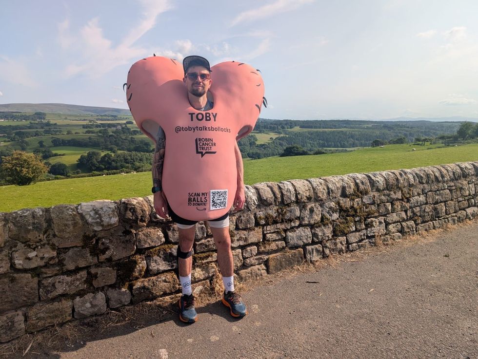 Charity boss runs Hadrian’s Wall in scrotum suit to highlight testicular cancer