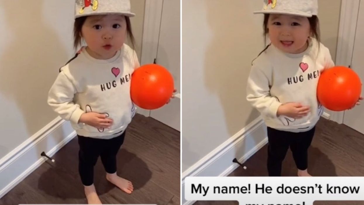 <p>Toddler Jordynn appears saddened at the fact the Google Home Assistant cannot understand her</p>