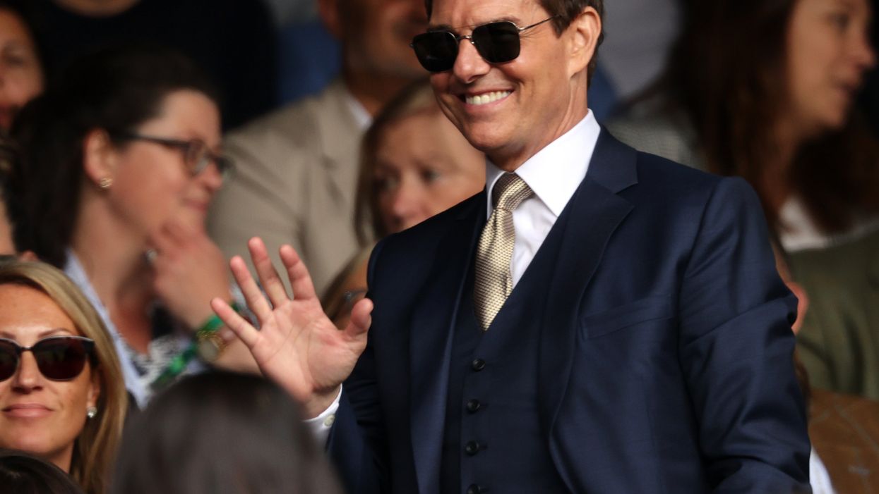 <p>Tom Cruise watches the Ladies' Singles Final match between Ashleigh Barty of Australia and Karolina Pliskova of The Czech Republic on Day Twelve of The Championships - Wimbledon 2021 at All England Lawn Tennis and Croquet Club on July 10, 2021 in London, England</p>