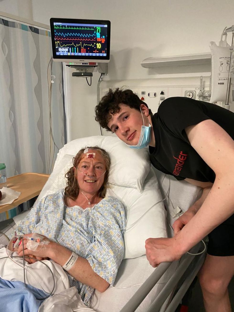 Trish Gordon and her son, Brodie, after her second surgery in 2022