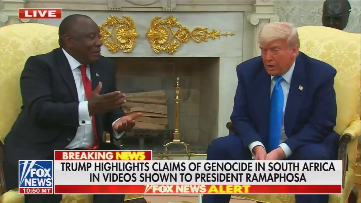 Trump appears unaware he’s being mocked in car crash meeting with South African president