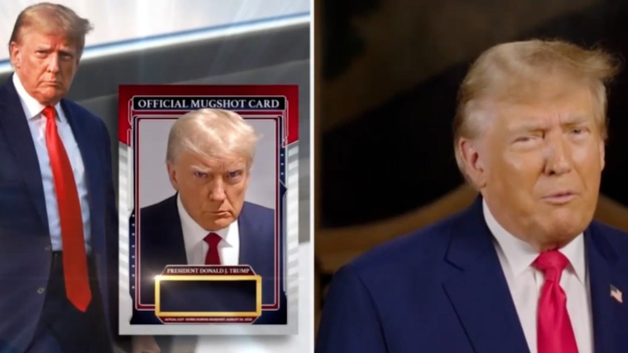 Trump Up Trump gives away pieces of suit worn in mug shot with $4600 cards | indy100
