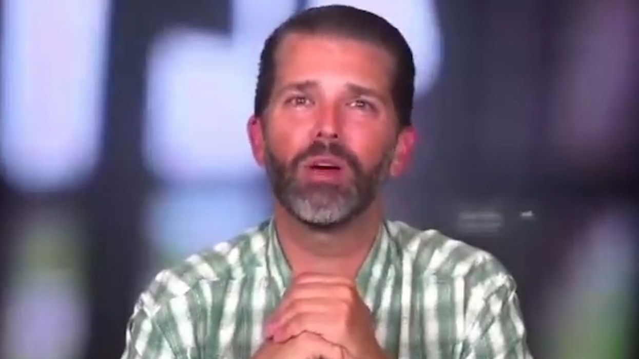 Trump Jr appears on the verge of tears following dad's indictment