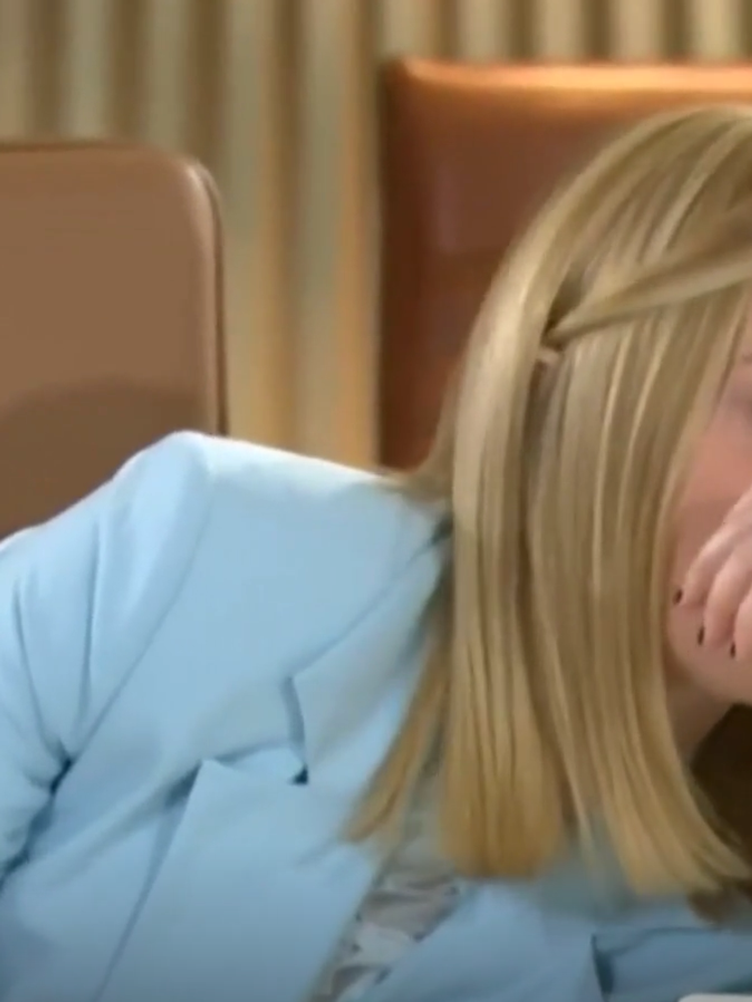 Italian Prime Minister Giorgia Meloni rolls her eyes while Trump speaks at the G7