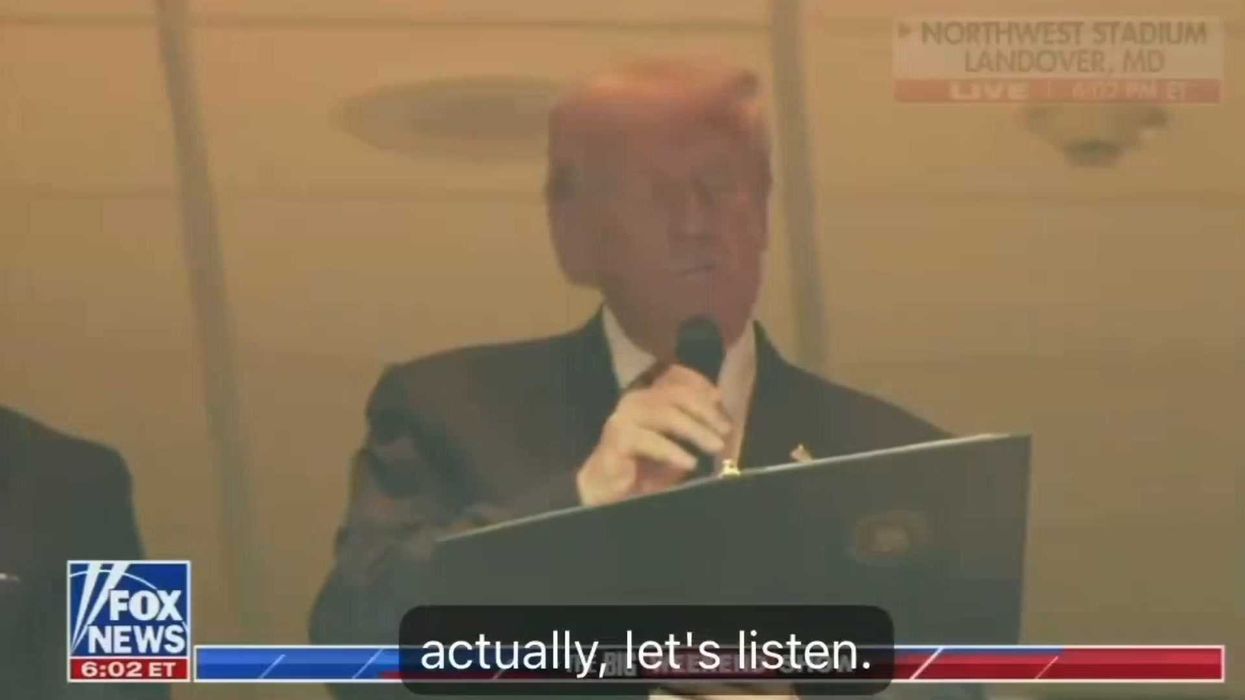 Did Trump forget to say his own name as he was booed during the Commanders game?