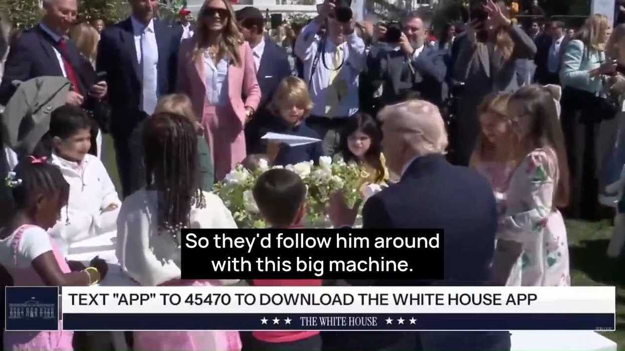 People can't believe Trump said all this while standing next to a giant Easter bunny