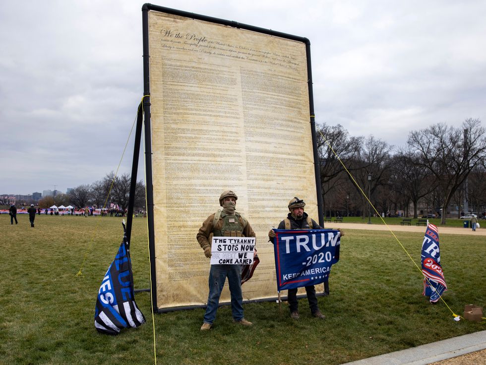 Trump Supporters Hold "Stop The Steal" Rally In DC Amid Ratification Of Presidential Election WASHINGTON, DC - JANUARY 06: Pro-Trump protesters gather in front of the U.S. Capitol Building on January 6, 2021 in Washington, DC. Trump supporters gathered in the nation's capital to protest the ratification of President-elect Joe Biden's Electoral College victory over President Trump in the 2020 election. A pro-Trump mob later stormed the Capitol, breaking windows and clashing with police officers. Five people died as a result. (Photo by Brent Stirton/Getty Images)
