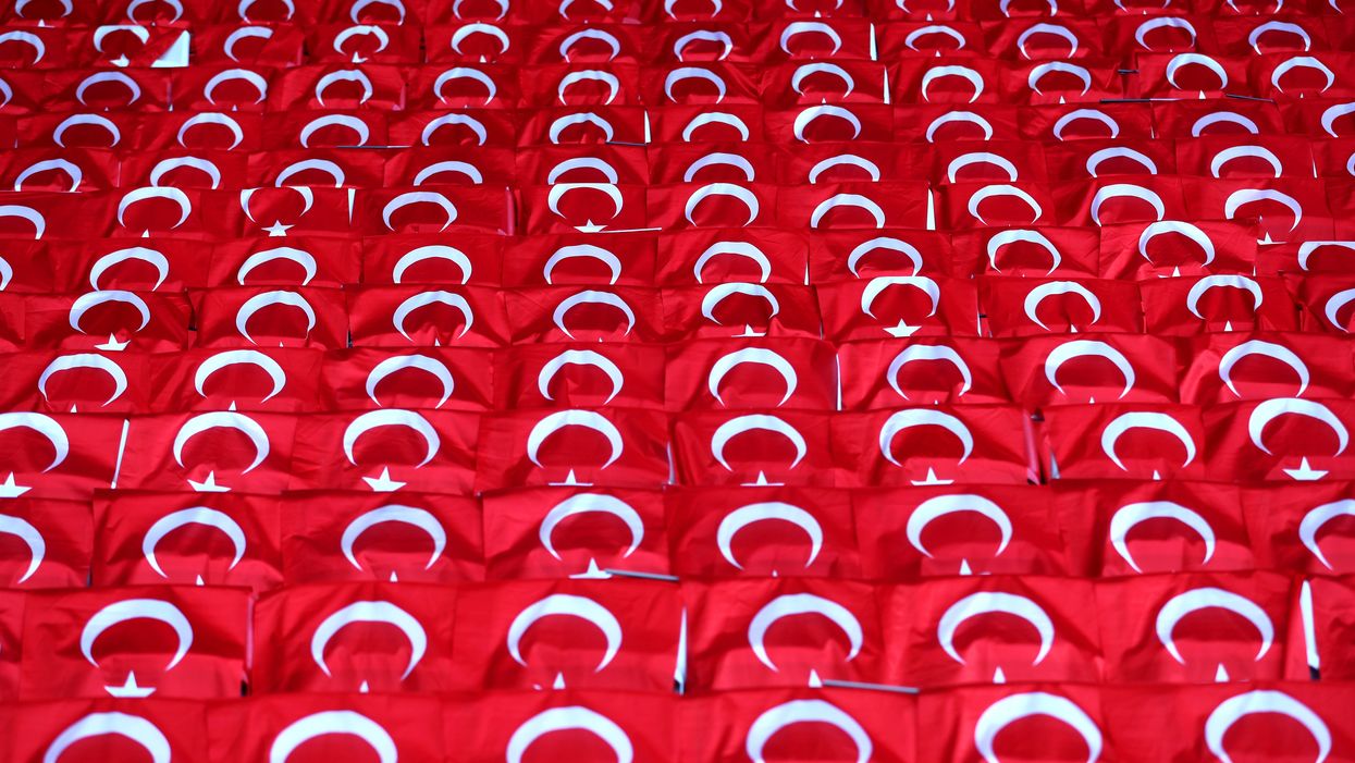 Turkeish flags on seats at a football match