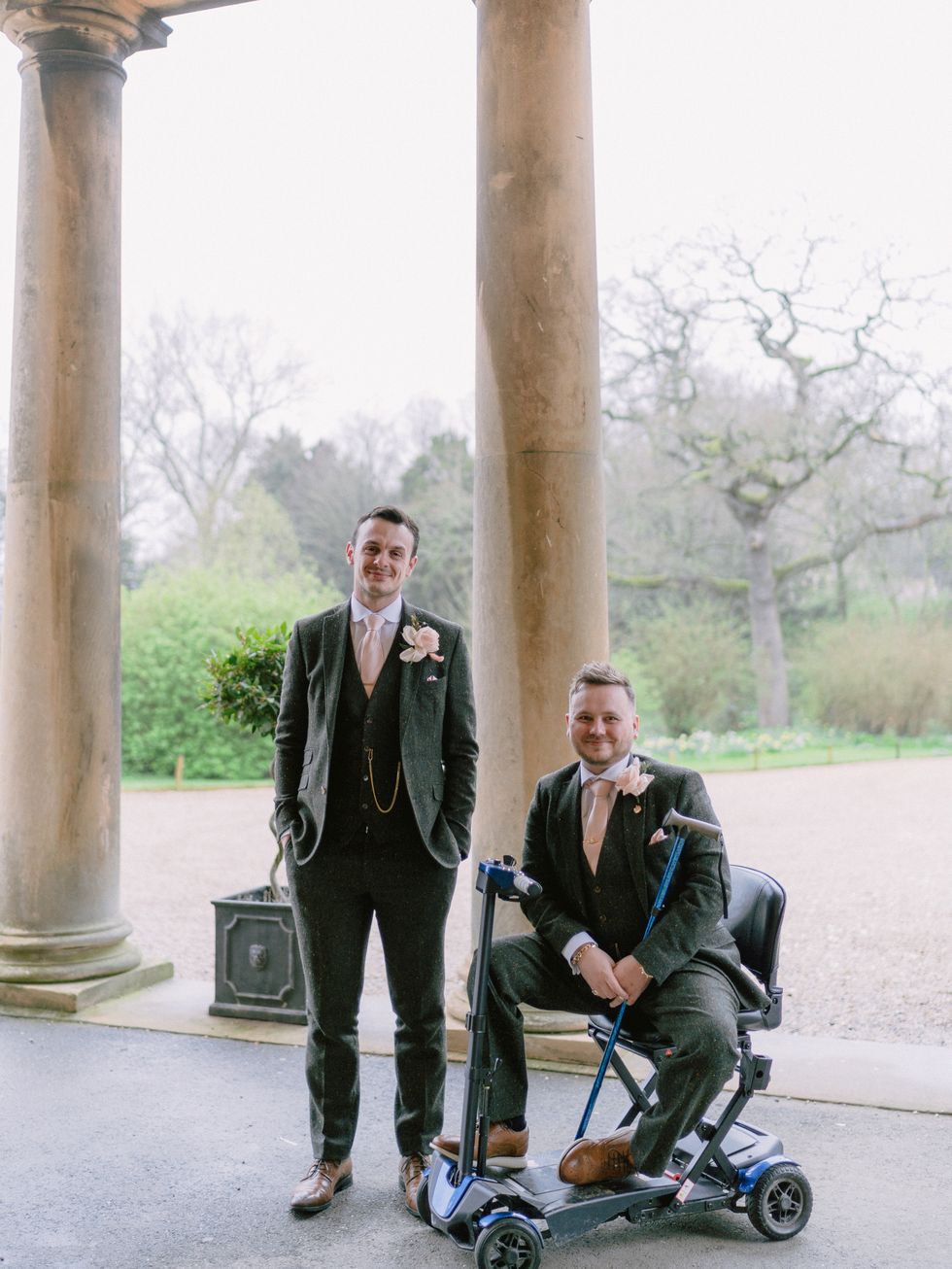 Two friends at a wedding