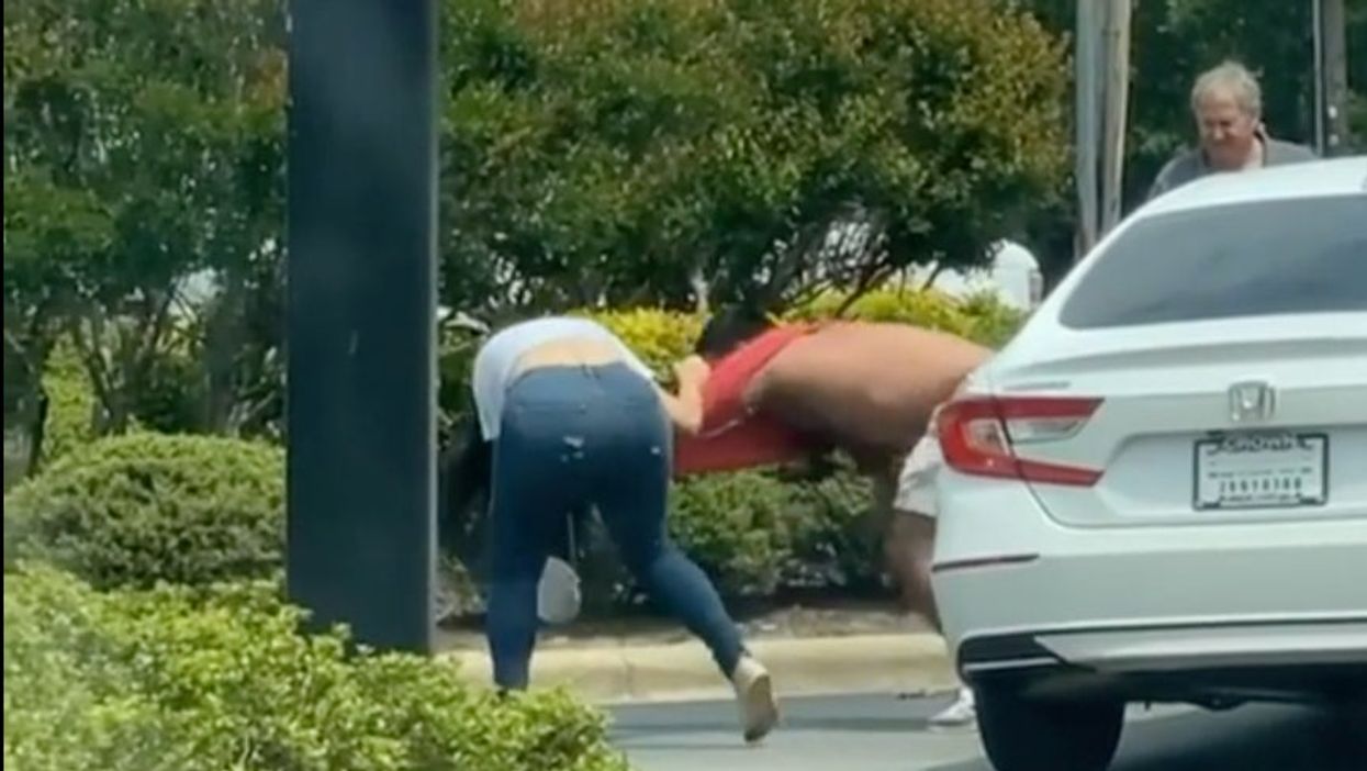 Two motorists fight at a gas station in North Carolina