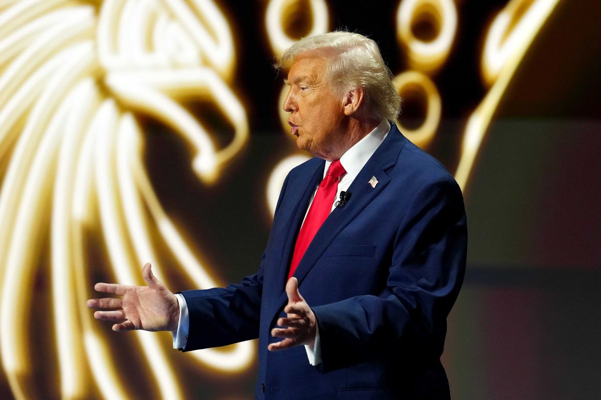 U.S. President Donald Trump speaks on stage during the FIFA World Cup 2026 Official Draw at John F. Kennedy Center for the Performing Arts on December 05, 2025 in Washington, DC