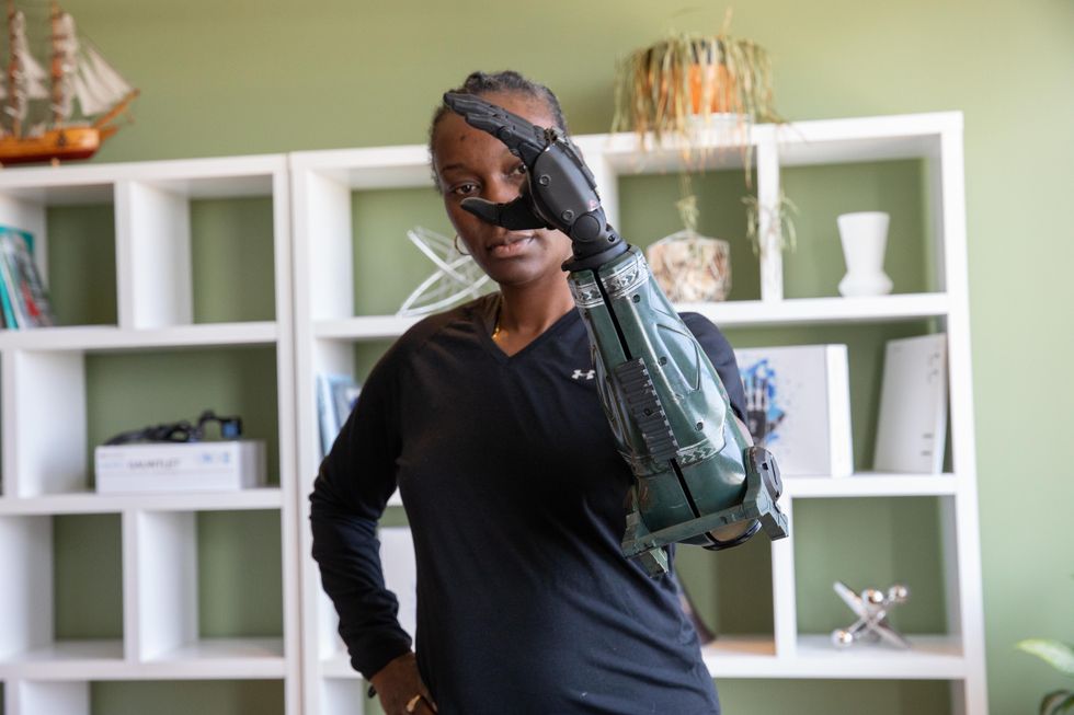 US military veteran Danielle Green, 45, who lost her left arm during the Iraq war, has been fitted with a bionic arm made by UK firm Open Bionics. (Open Bionics/ PA)