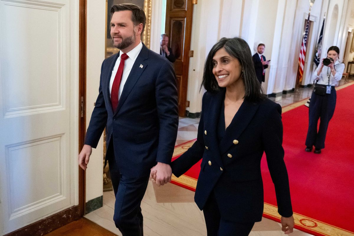 US Vice President JD Vance and Second Lady Usha Vance arrive for President Donald Trump to sign an executive order on foster children and families in the East Room of the White House in Washington, DC, November 13, 2025