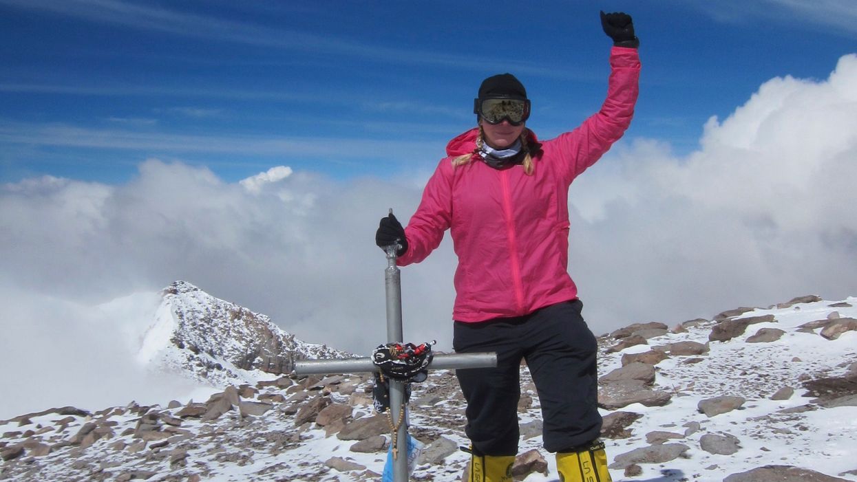 Vanessa O'Brien at the summit of Aconcagua in Argentina