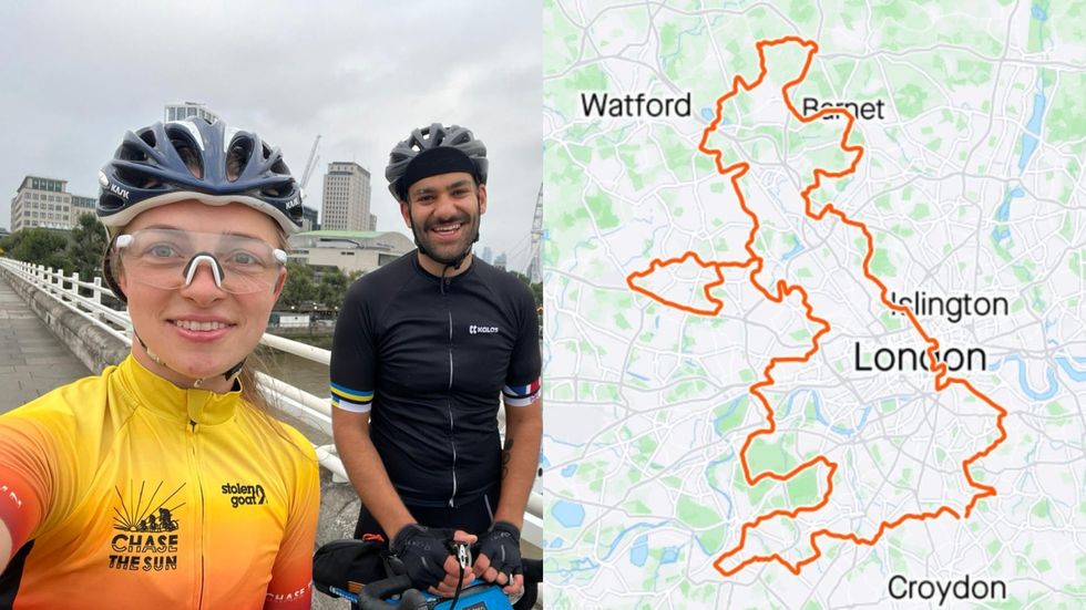 Ukrainian cycles around London in shape of UK to show gratitude for support