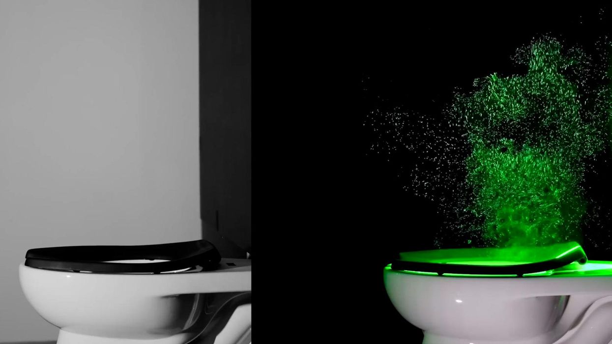 We're never leaving the toilet lid up again after seeing how far germs fly