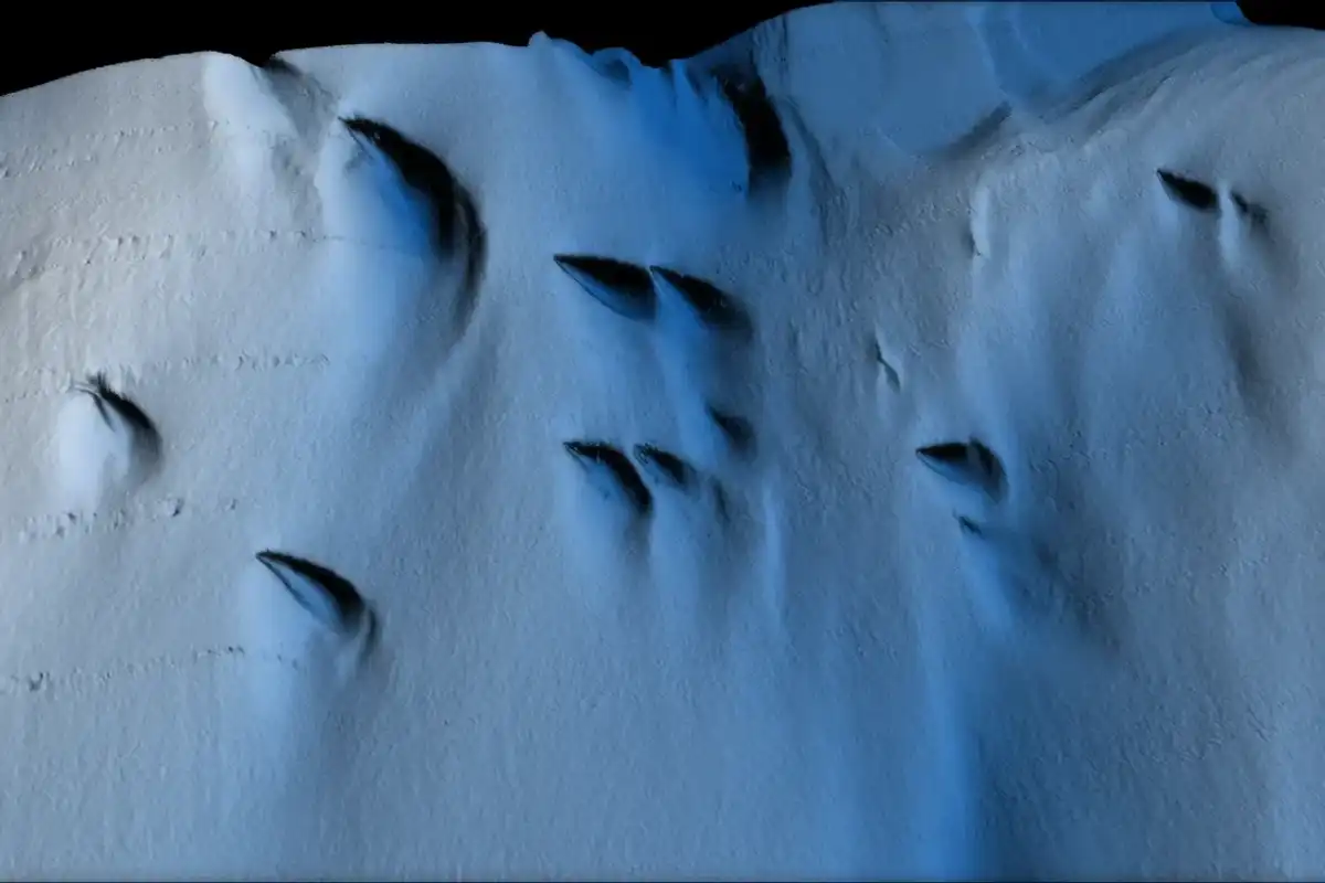 Visualisation of an area of the Dotson Ice Shelf which features mussel-shaped ice structures