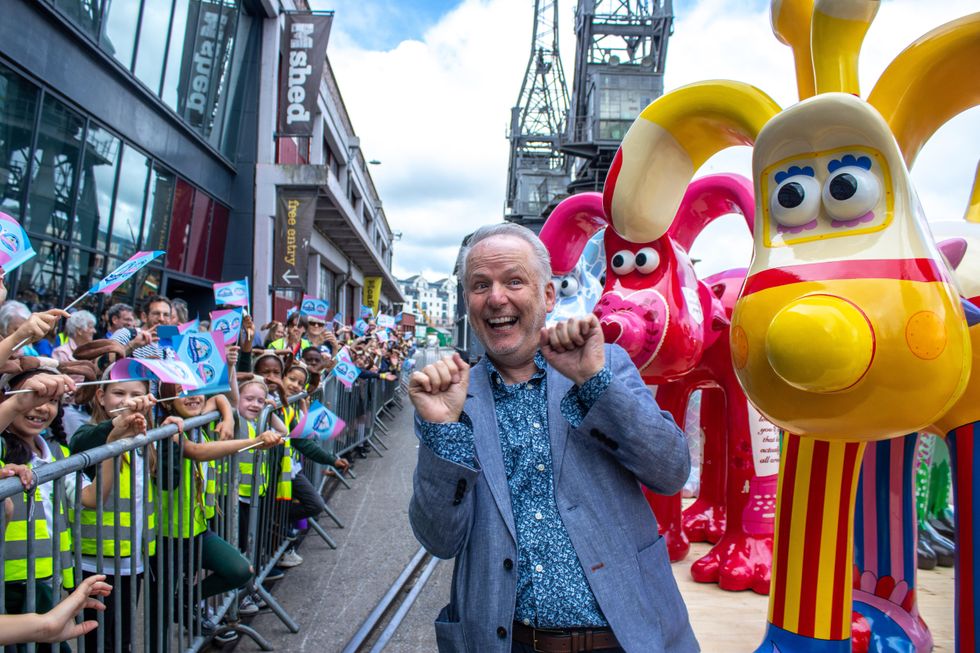 Wallace & Gromit creator Nick Park meets awaiting school children during the launch of Gromit Unleashed 3 in Bristol city centre (The Grand Appeal/PA)