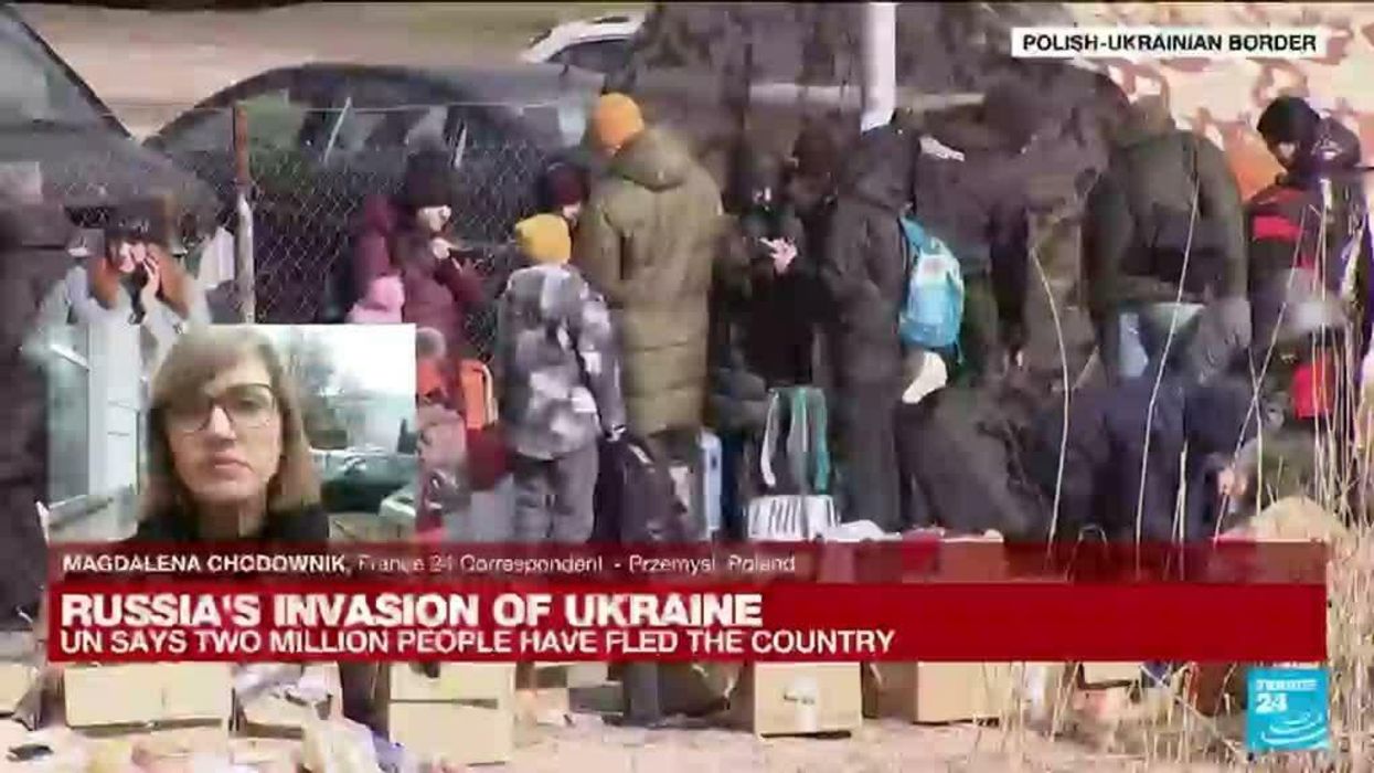 Fleeing Ukrainian woman carries large elderly dog 10 miles across border on her shoulders