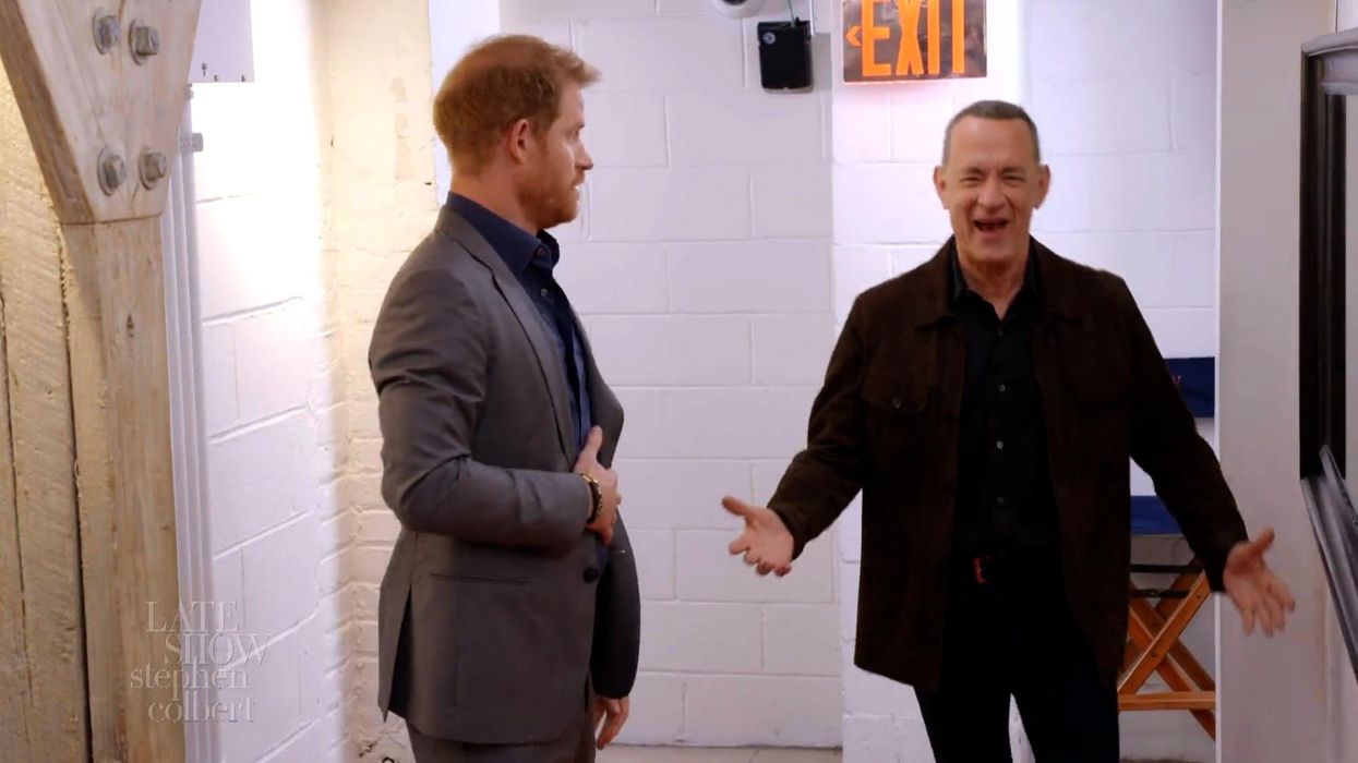 ‘Where’s my fanfare?’: Prince Harry and Tom Hanks switch roles in The Late Show skit
