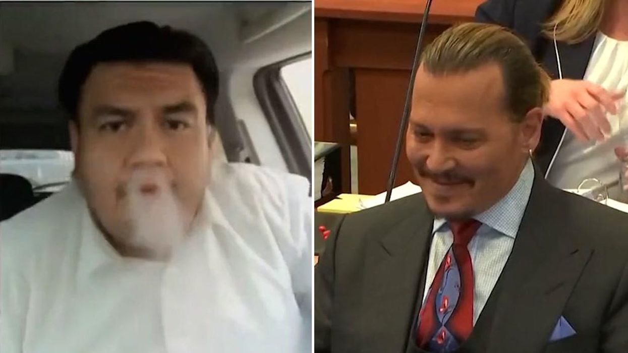 Johnny Depp laughs as doorman vapes during animated testimony from car