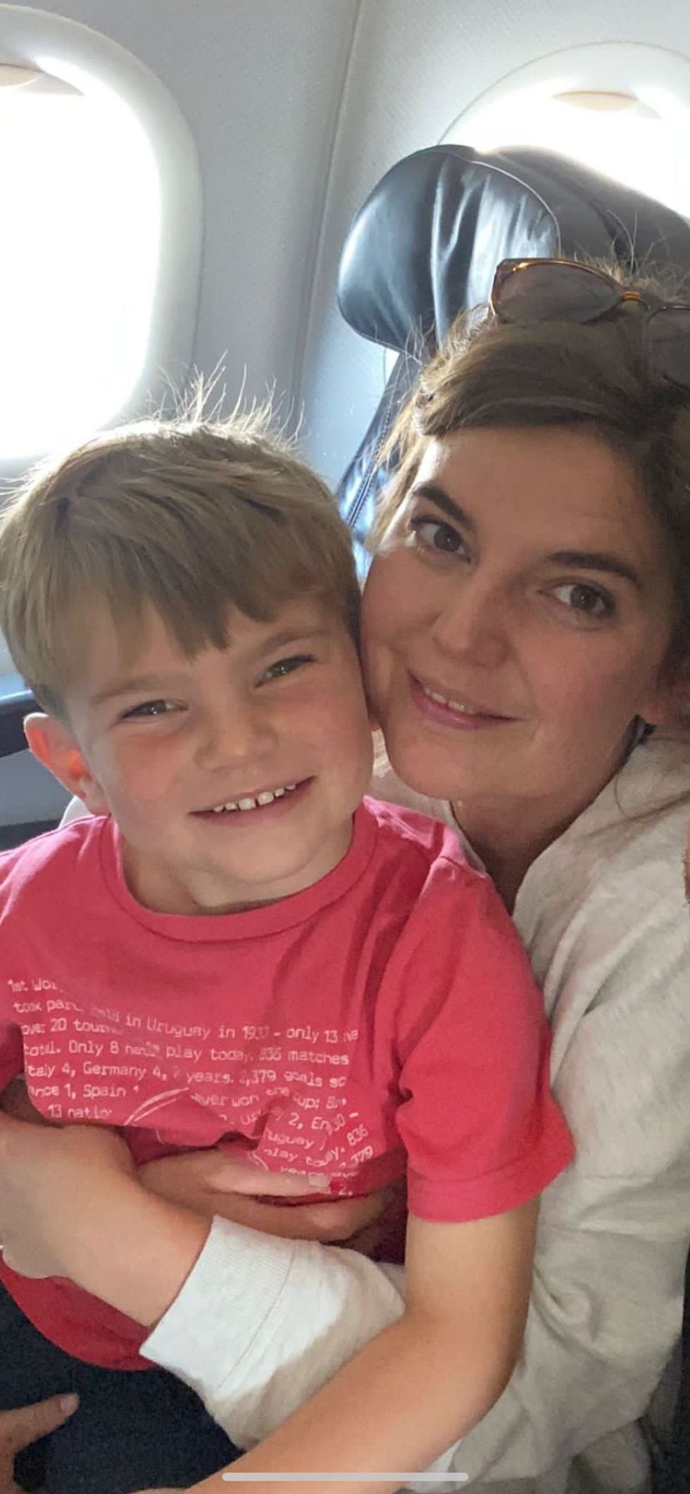 Woman and boy smiling