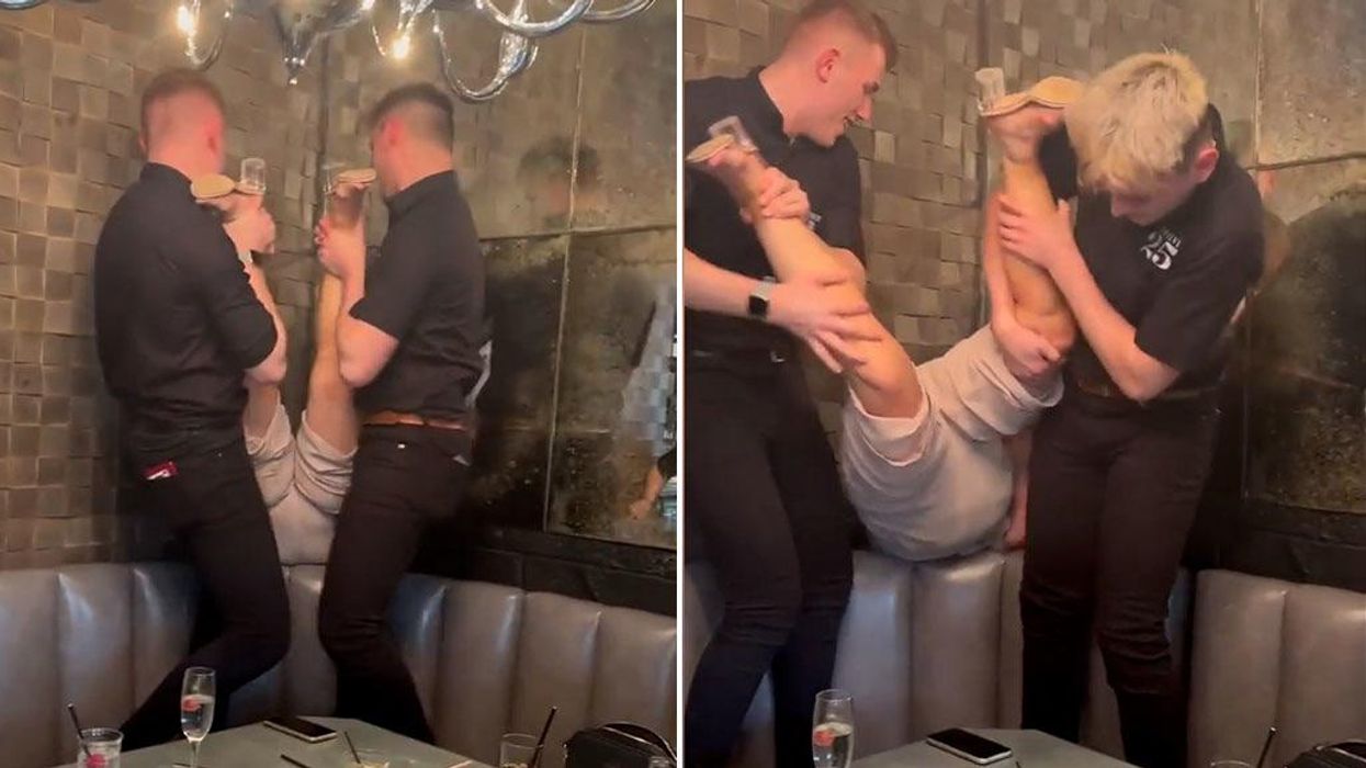 Woman gets lodged upside down in couch after going too hard at bottomless brunch