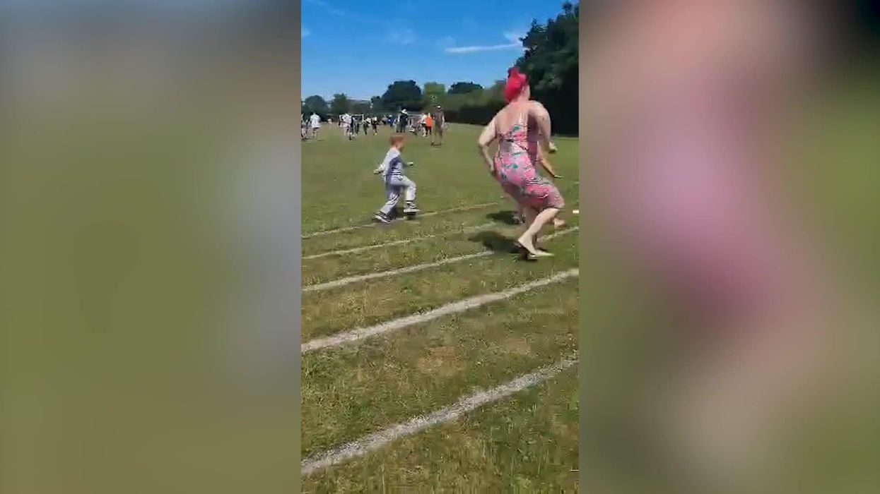 Woman sends another mum flying to win race at daughter's school sports day