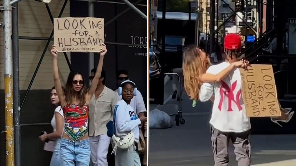 Woman sick of dating apps takes to streets with 'looking for husband' sign