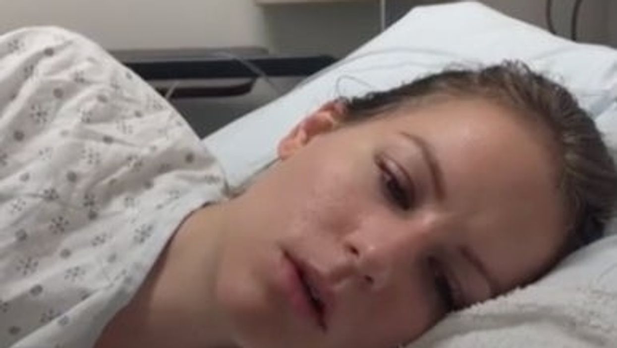 Woman wakes up from anesthesia and tells husband about attractive nurse.