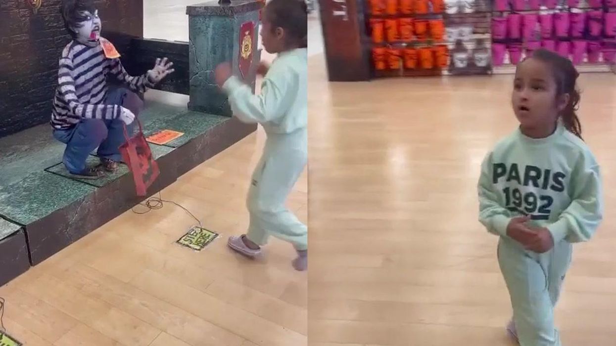 Young child meeting terrifying Halloween animatronic goes wrong