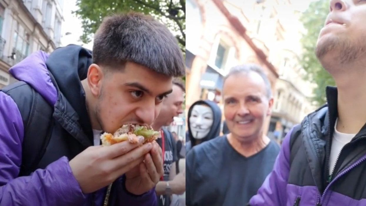 Prank divides TikTok after man eats ‘world’s biggest burger’ in front of vegans